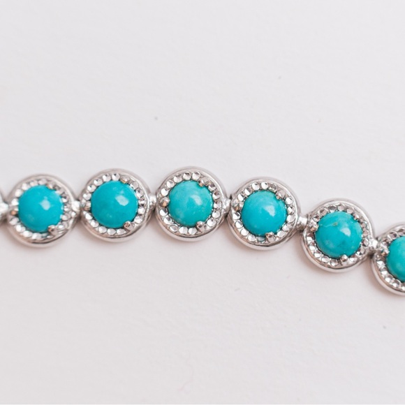 Luxury turquoise tennis necklace diamond cut sterling silver 18” - Picture 11 of 15